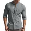Camisa Henley Masculina de Algodão e Linho de Manga Longa - Tamanho Grande, Coleção de Outono