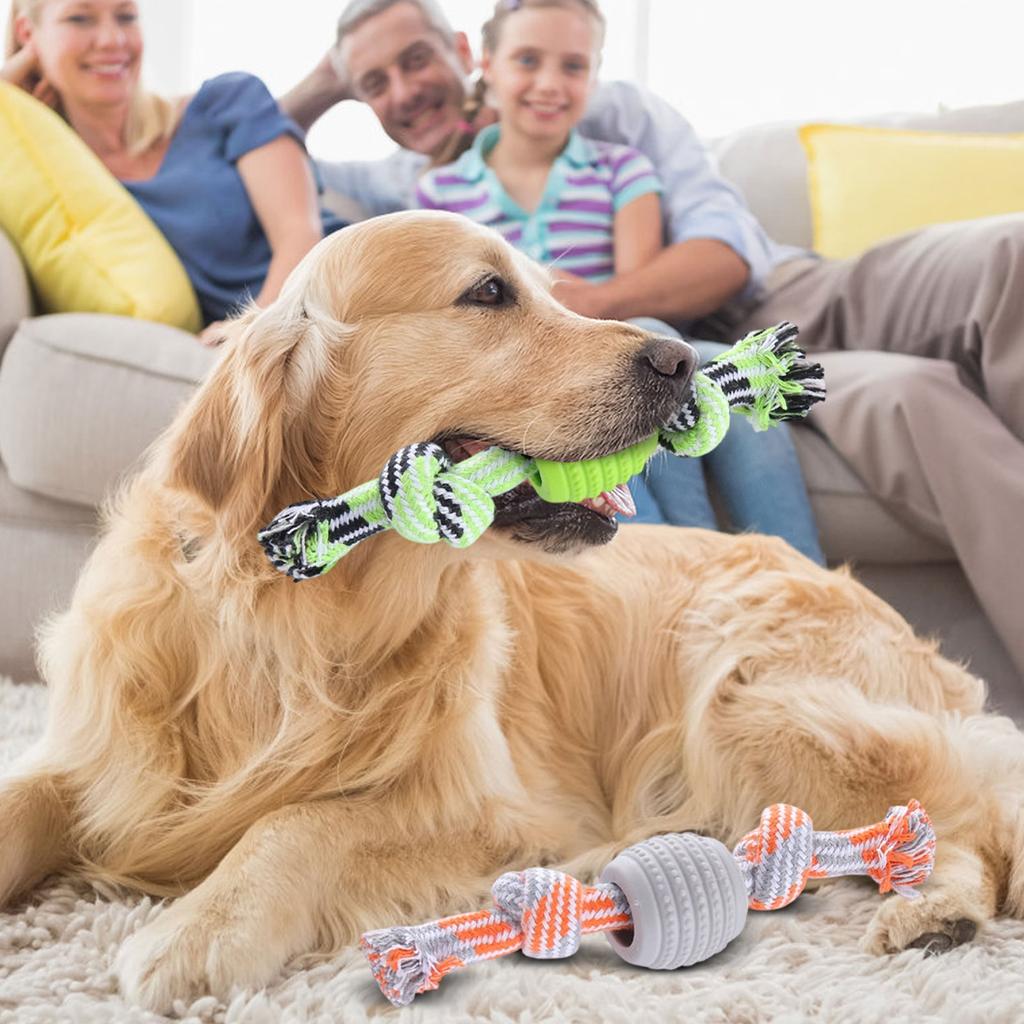 Dog Rope Toy With TPR Ball, Double Knot Chew Toy For Teeth Cleaning, Interactive Puppy Teething Toy For Small To Medium Dogs, Washable Cotton Rope Pet