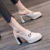 Designer~ 9cm bag head slippers women's outer wear single shoes spring fashion high heels versatile small leather shoes women