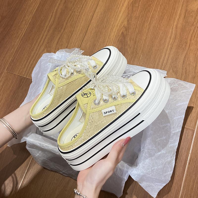 CRLAYDK Mesh Skate Shoes for Women Slip On Platform Casual Outdoor Slides Backless Walking Ladies Height Increase Tennis