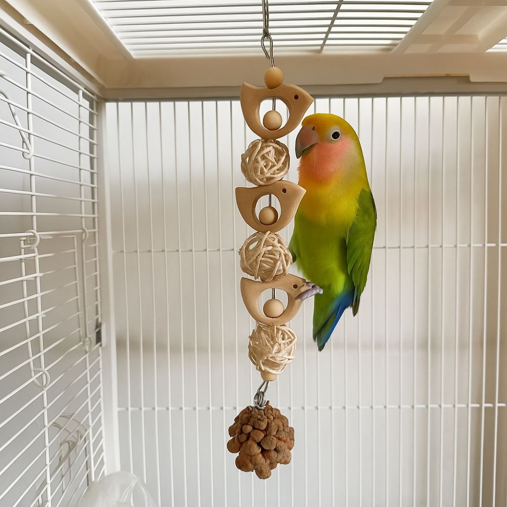 Hang Bird Swing Toy Wooden Parrot Chewing Toy Bird Accessories Bird Foraging Swing  Interactive