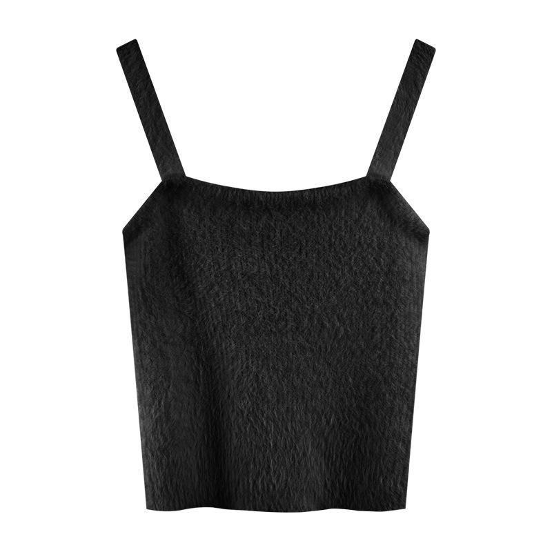 Women's Mink Velvet Knit Sleeveless Camisole, Autumn/Winter Base Layer, Sexy Plain Color Vest.
