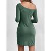 Western Style Women Casual Long Sleeve Solid Color Loose Short Dress