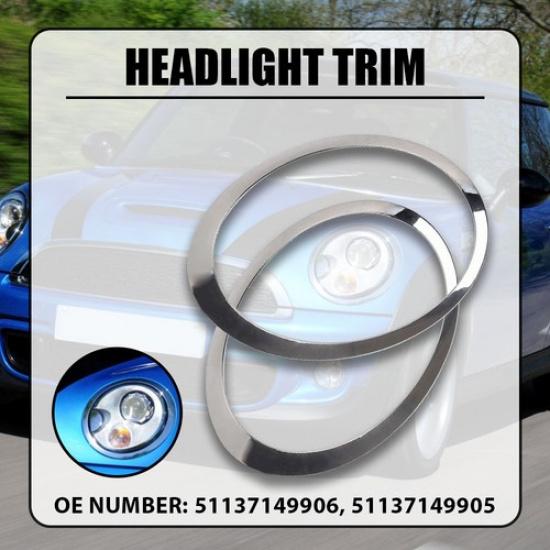 2X Chrome Headlight Trim Ring Cover For MINI Cooper R55 R56 R57 R58 R59 07-15 EV
