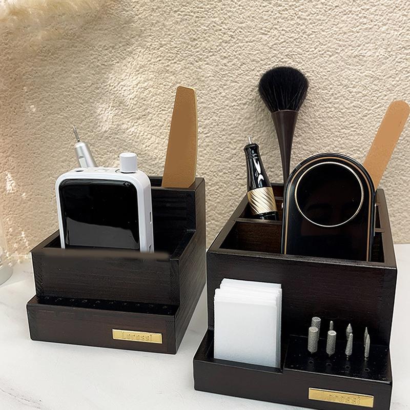 Wooden Nail Drill Bits Holder 10 Holes Nail Drill Machine Holder Display Storage Box Nail Art Polishing Grinding Drill Organizer