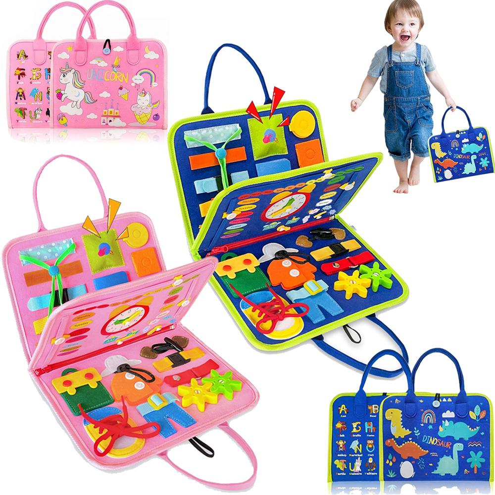 Toddler Busy Board Activity Baby Sensory Montessori Toys With Buckles Educational Travel Toys for Learning Fine Motor Skills