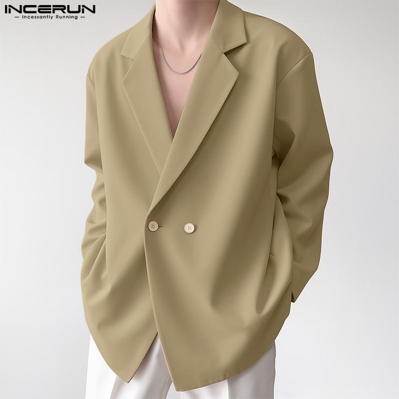 INCERUN Men Lapel Neck Long Sleeve One Buttons Casual Loose Thin Blazer Coats
