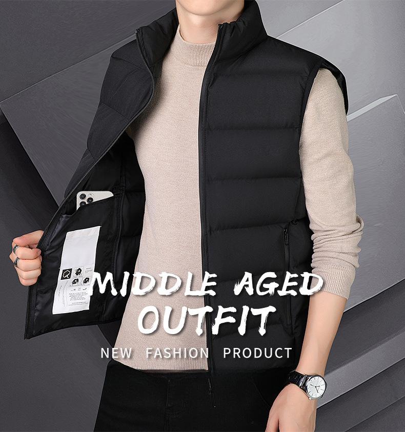 Мужской жилет Зимняя модная мужская куртка Короткий жилет Терможилет Без рукавов Пуховый хлопок Воротник-стойка 5XL чёрный