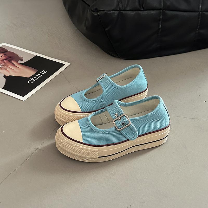 Fashion versatile thick baseplate shoes breathable and lightweight student casual shoes women's summer design sense one-word buckle single shoes wome