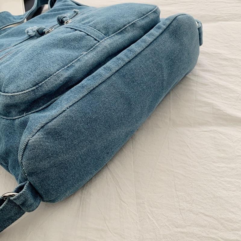 Vintage Denim Tote Bag Multi-Pocket Commuter Shoulder Crossbody Bag