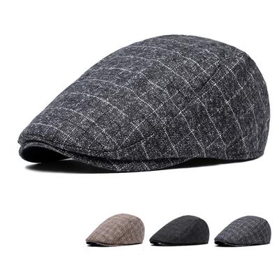 Herbst Winter Baumwolle Warme Baskenmütze Herren Karomuster Retro Kappe Schirmmütze