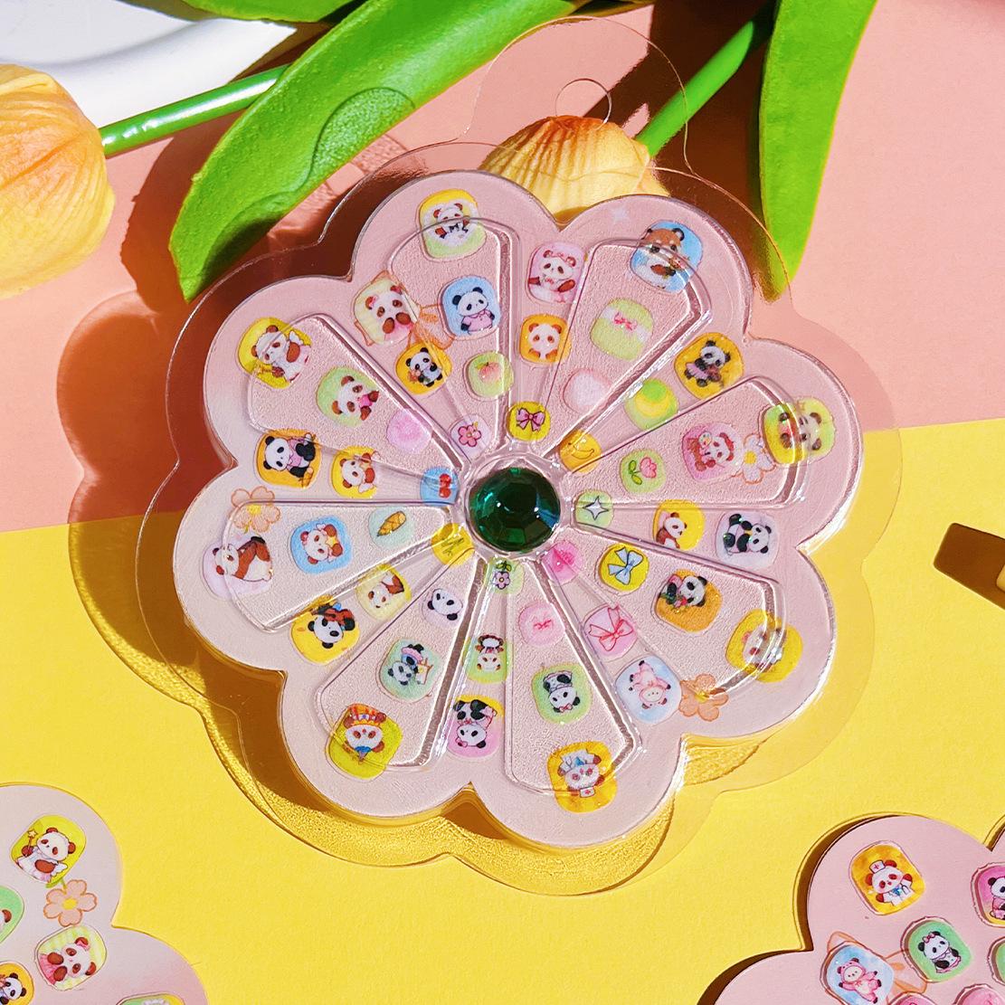 Kids  Cute Panda Glitter Nail Art Stickers - Safe, Tearable Cartoon Nail Decals