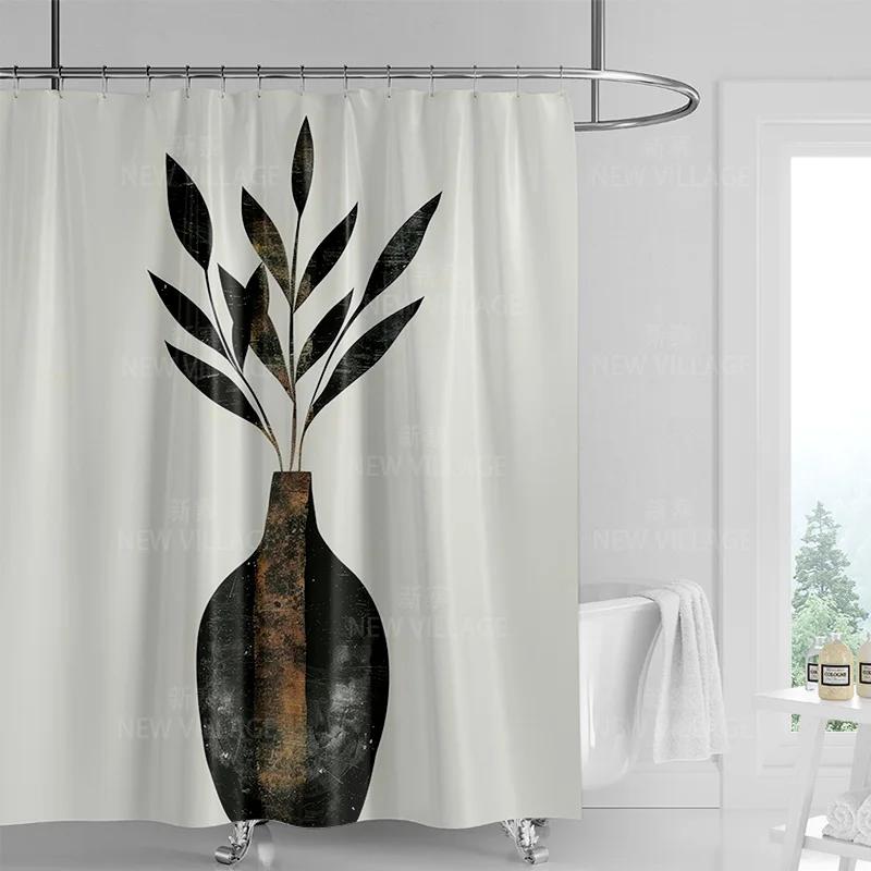 וילון מקלחת בנושא צמחים עמיד במים עיצוב פרחוני לחדר האמבטיה וילון פרטיות 180x200 ס"מ קישוט מודרני לחדר האמבטיה בבית