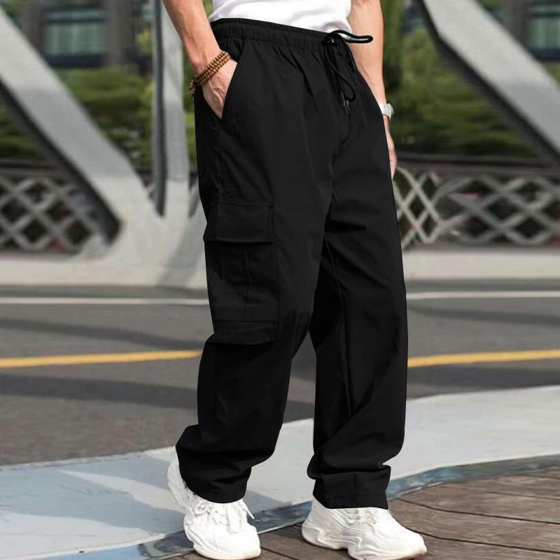 Spring And Autumn New Trendy Solid Color Men's Overalls Loose Straight Casual Trousers Men's Overalls Pocket Pants Large Size