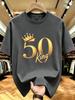 Unisex O Neck Tee 50 Birthday King Crown Print Cotton Short Sleeve Loose Summer Street Breathable Daily Casual Basic Wear Top