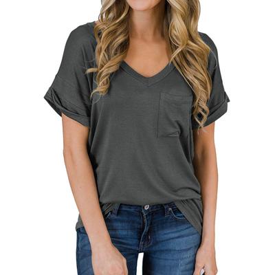 V-neck Basis Short Sleeve for Women Summer Solid Loose Casual T-shirt Fashion Pullover Vacation Work Short Sleeve Breathable Lightweight Comfort Top