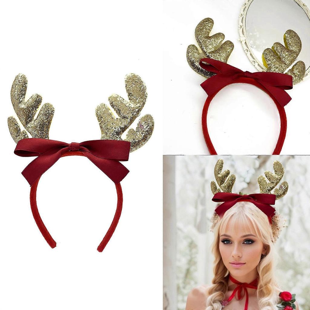 Christmas Decorative Antler Hairhoop Christmas Party Bowknot Headband Festival Accessories Hairhoop for Family Gathering  Red