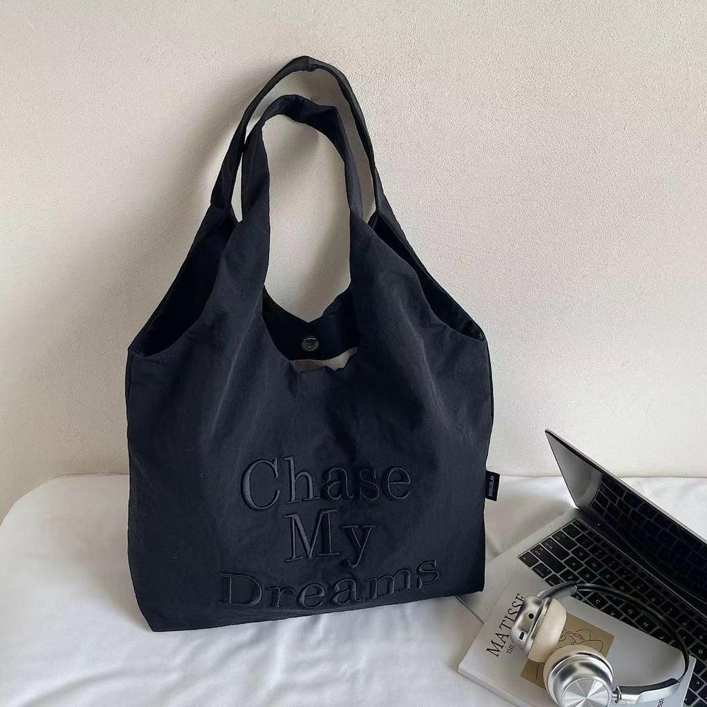 Bolsa Tote de Lona Bordada em Nylon Feminina 2025 - Bolsa de Ombro Único para Compras e Uso Diário