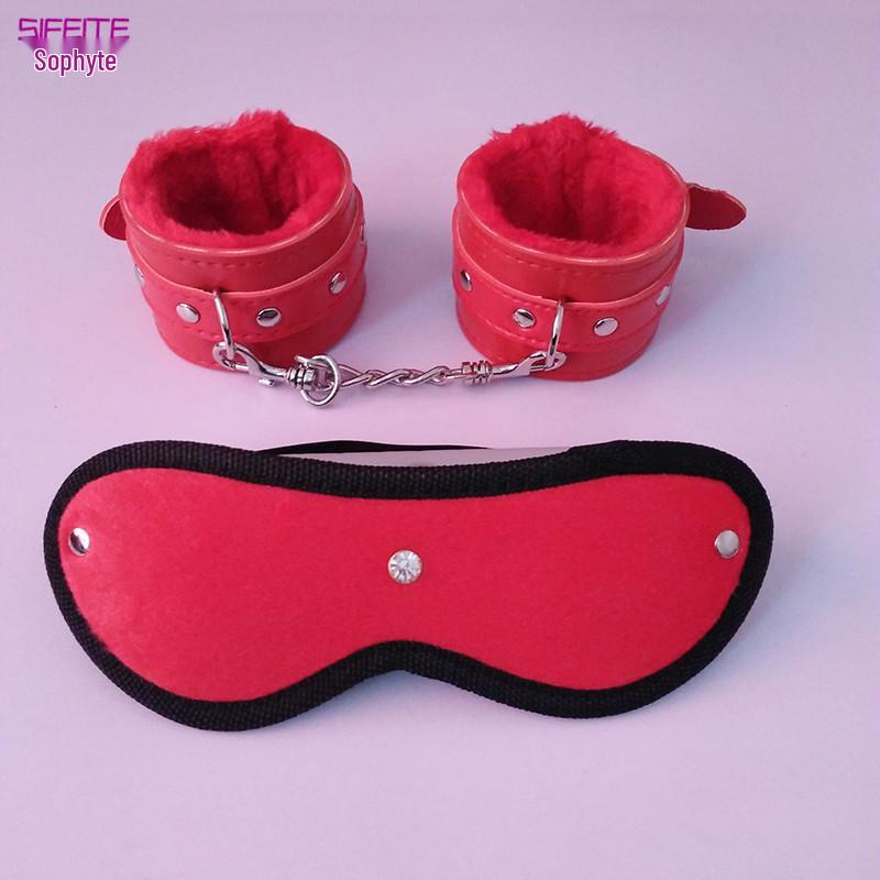 Plush Diamond Eye Mask & Leather Handcuffs Erotic Set
