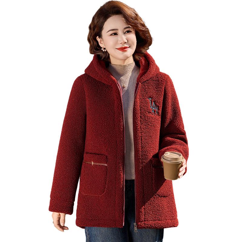 Hooded Fleece-Lined Cotton Jacket for Middle-aged & Elderly Women - Stylish Winter Collection