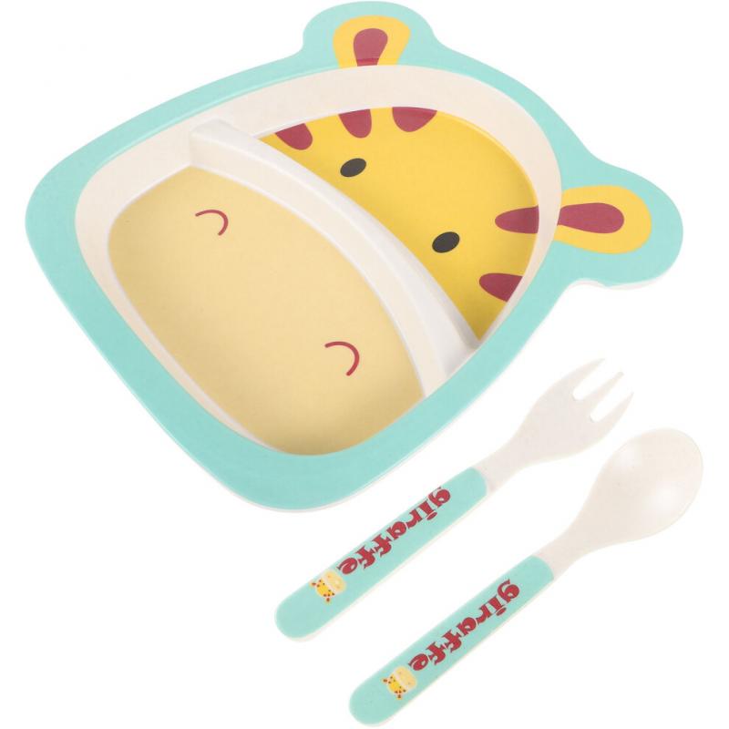 Bamboo Fiber Children'S Tableware Kids Plates Toddler Cutlery