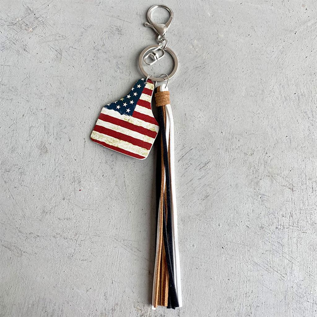 Keychain Western Denim Pendant Cactus US Flag Leather Keychain Multi Color Ethnic Style Pendant