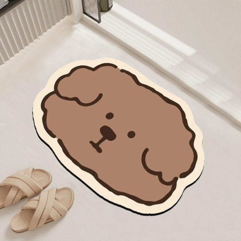 Diatom Mud Style Floor Mat Cute Puppy Floor Mat Entry Door Bathroom Bathroom Floor Mat Water Absorption Quick Drying Non-slip