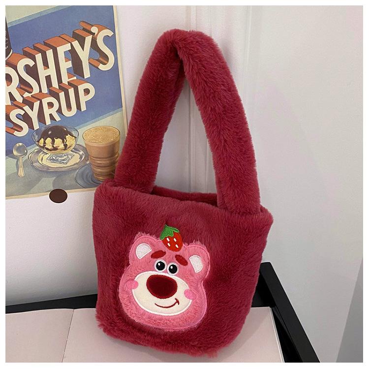 Cute Cartoon Bear Multi-color Bucket Bag Fashionable Sweet Plush Handbag Cute Doll Bag Going Out Small Bag