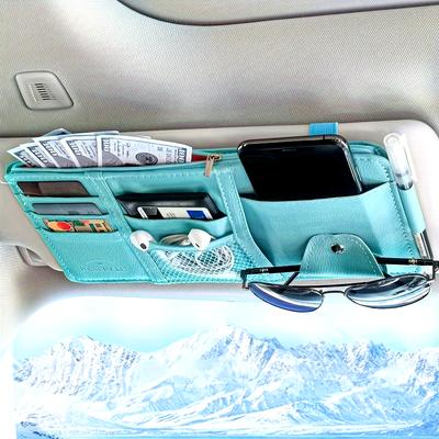 Multifunctional Car Sun Visor Organizer - Storage Bag with Zipper Pouch, Glasses Clip, and Sunglasses Holder - Car Interior Accessories