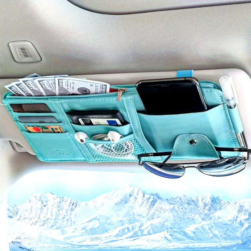 Multifunctional Car Sun Visor Organizer - Storage Bag with Zipper Pouch, Glasses Clip, and Sunglasses Holder - Car Interior Accessories