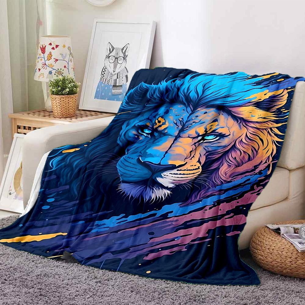 1pc Lion Blanket, Lightweight Flannel Throw Blanket For Sofa, Bed, Travel, Camping, Living Room, Office, Couch, Chair, And Bed