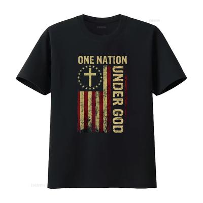 One Nation Under God Flag 4th Of July Patriotic Christian T Shirt Vintage Washed Stretched Breathable Fashion Designer Clothes