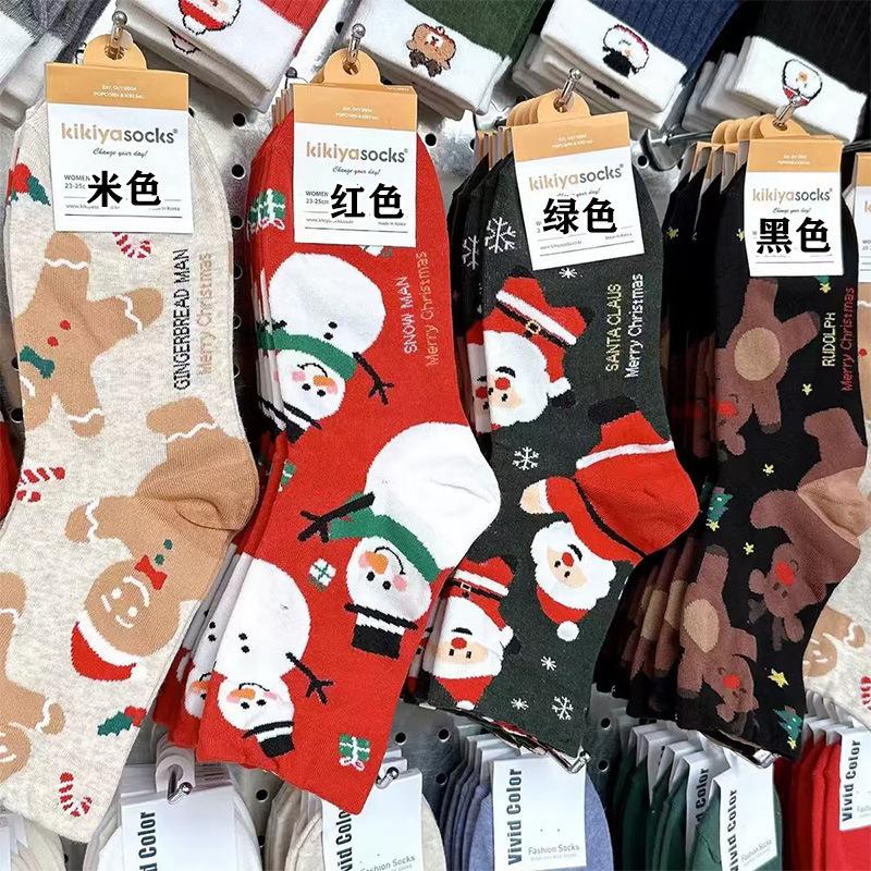 Cartoon Christmas Socks Cartoon Santa Snowman Mid-calf Socks Fall and Winter Mid-calf Red Socks