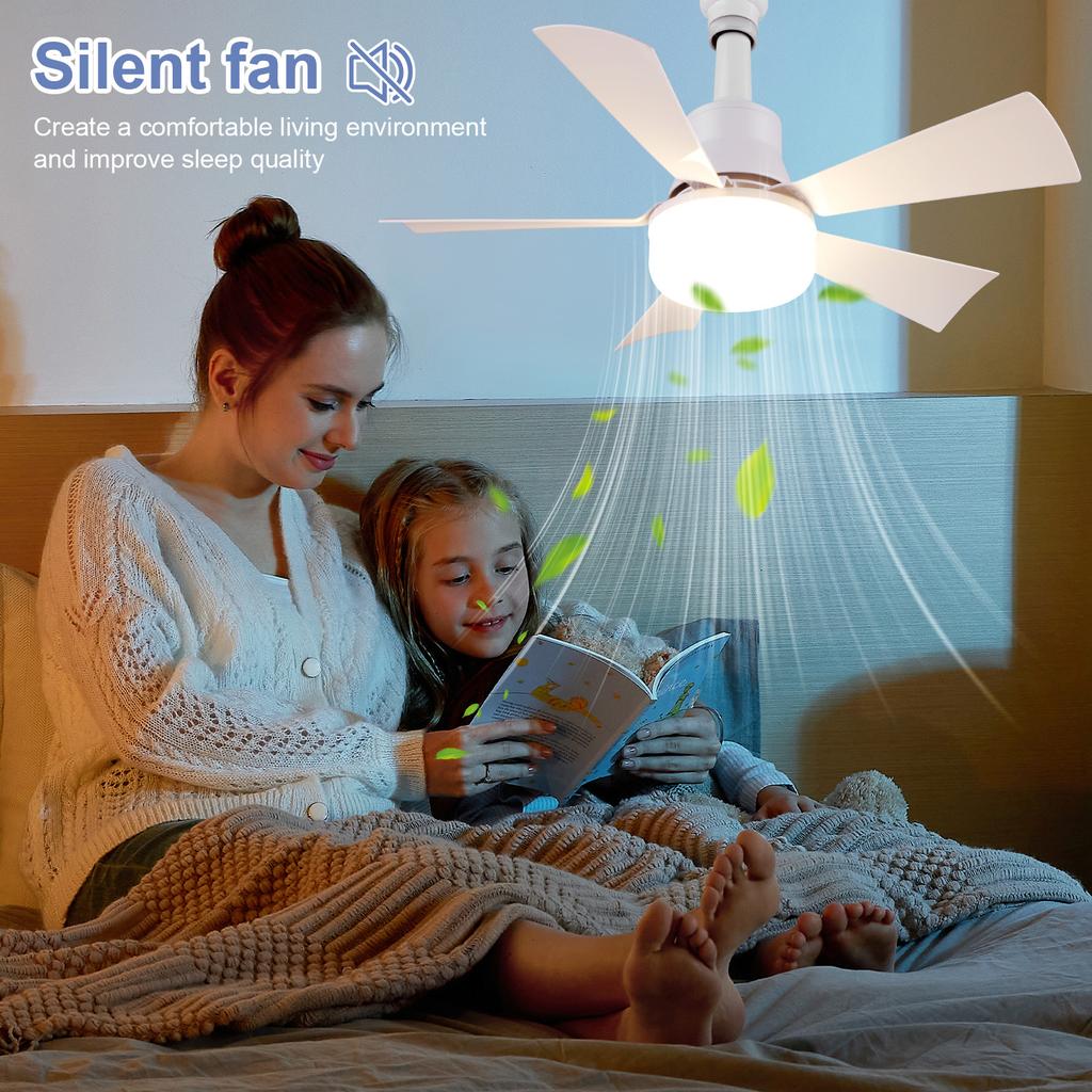 2-in-1 Screw-in Fan Lamp with Remote Control Detachable Fan 3 Speed Adjustable for Bedroom Kitchen Office Home for Living Room