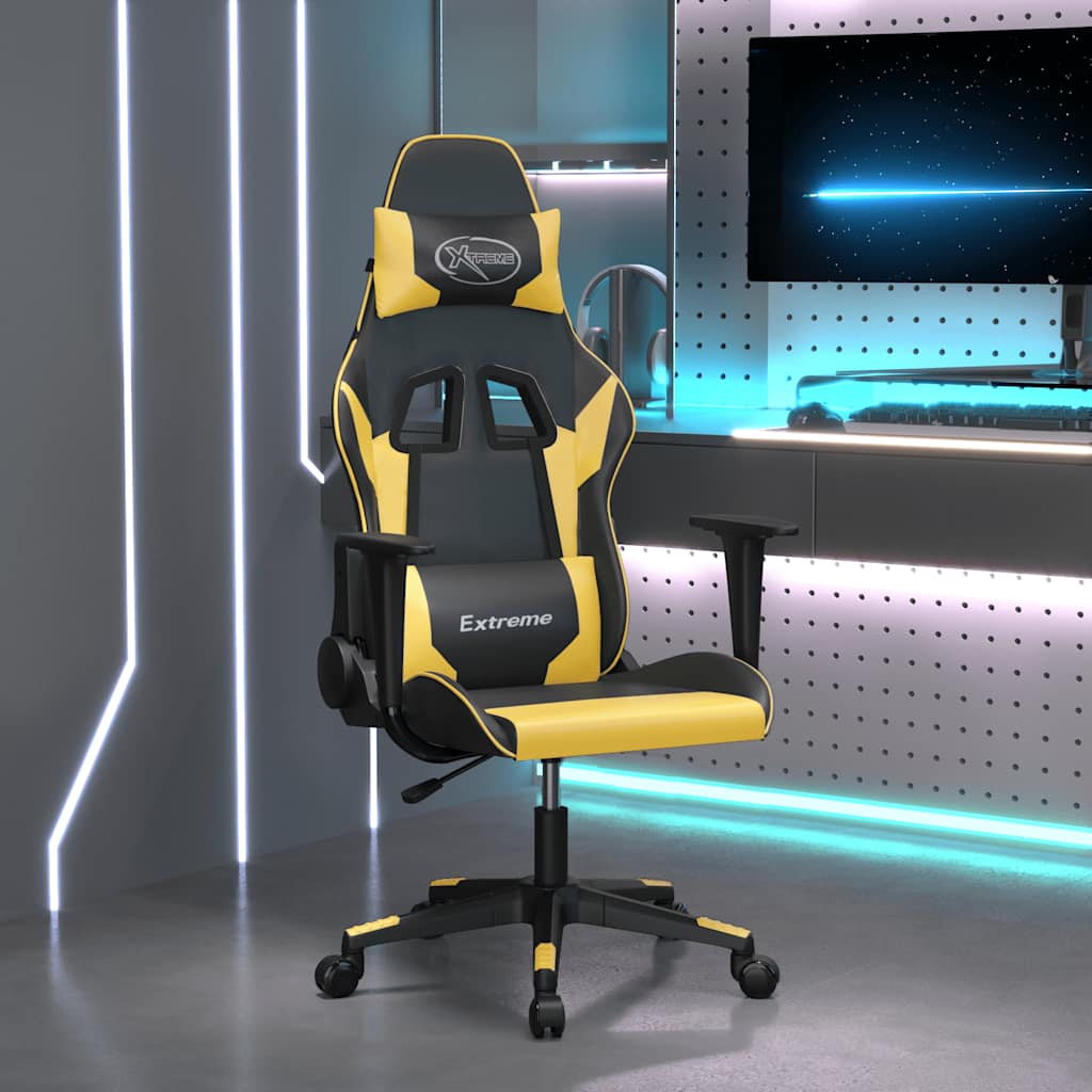 Gaming Chair In Black and Gold Artificial Leather