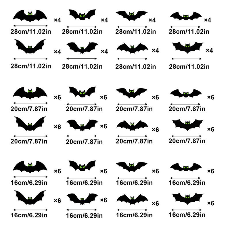 Halloween Bats Wall Decor 3D Halloween Bat Decorations Glow Eyes Bats 128 Pieces Scary Bats Wall Decoration For Bathroom Kitchen