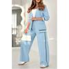 Two Piece Sets Women Pant Set Turn Down Collar Matching Sets Coats Wide Leg Long Pants Elastic Waist Casual Regular