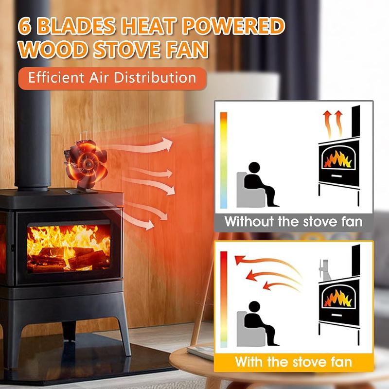 6-Blade Heat Self-Powered Stove Fireplace Fan For Wood Log Burner Fireplace Quiet Environmental Fan Efficient Heat Distribution