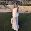 Spot Women's New Fashion Lace-up Scarf Tube Top Mesh Splicing Pendulum Dress