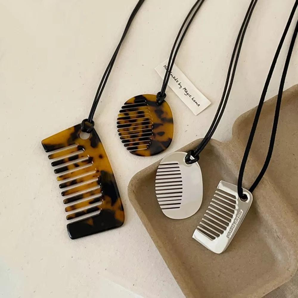 New Leopard Print Comb Pendant Necklace Rope Chain Black Rope Women Necklace Jewelry Accessory Sweater Chain Girl Party Gifts