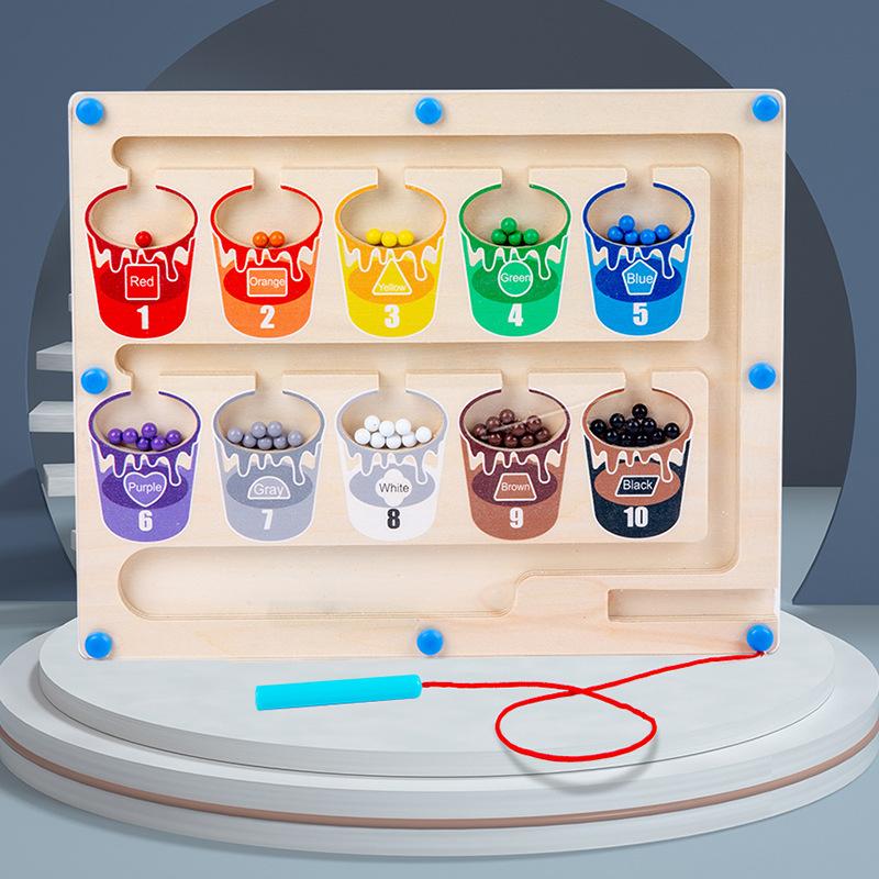 Wooden Children'S Early Education Magnetic Water Cup Beads Color Classification Board Exercise Hand-Eye Coordination Educational Toys