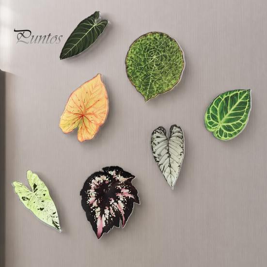 Tropical Plant Refrigerator Magnets 3D Plants Magnet, Acrylic Green Decorative Fridge Home Decor Memo Notes Photo Holder for Kitchen Office
