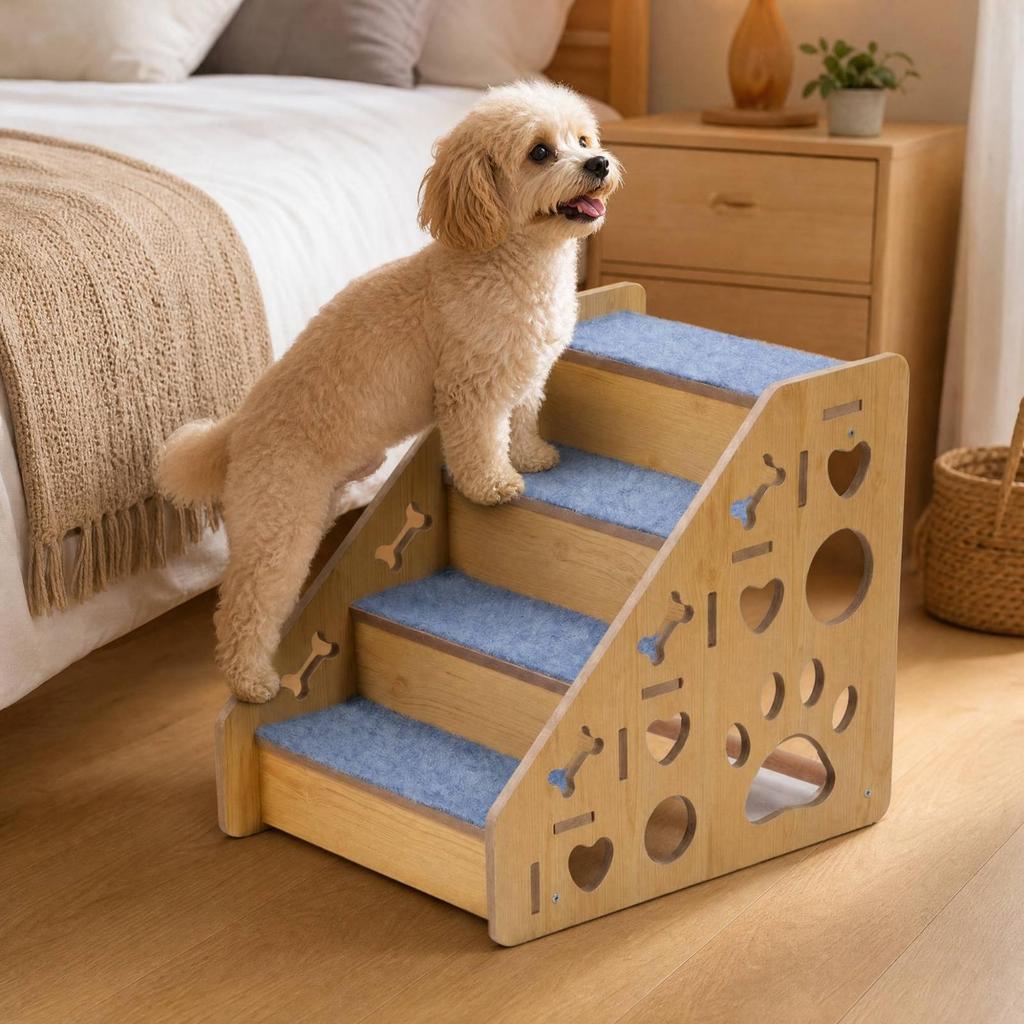 Carpeted Pet Steps Non-Slip for Bed Access, Senior Dogs