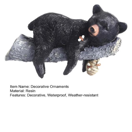 Cute Black Bear Cub Garden Statue, Tree Branch Decor with Honeycomb & Bee Accents for Outdoor Yard, Fence or Indoor Wall Decoration