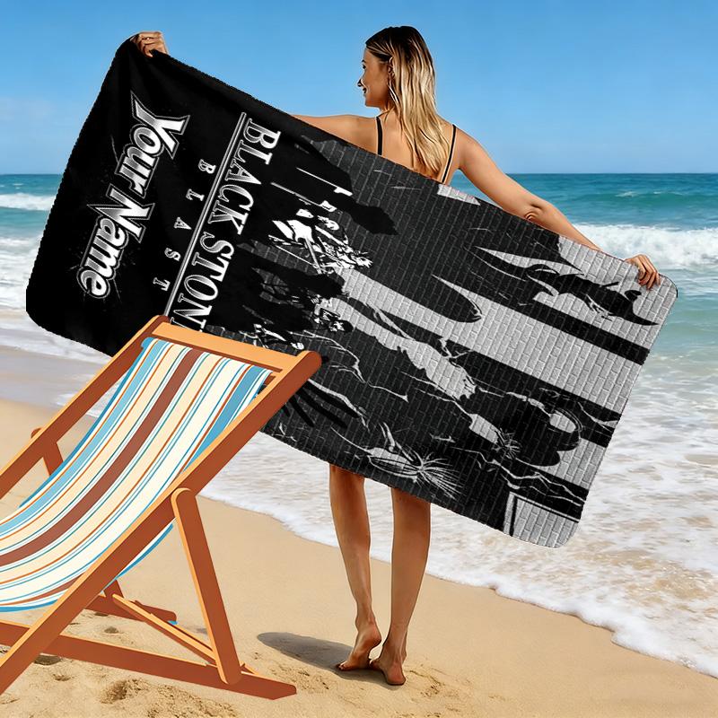 Name Custom Black Stones Print Beach Towel, Large Soft Quick Dry Towel for Beach Camping Swimming