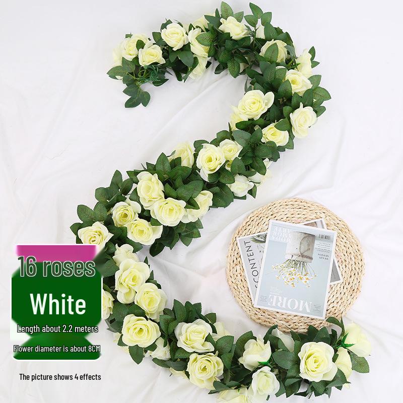 Artificial Rose Vine Ceiling Decor with Rattan for Living Room and AC Pipe Cover