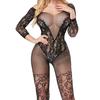 Stickerei Hollow Mesh Crotchless Frauen Bodystocking Sexy Durchsichtiger Body