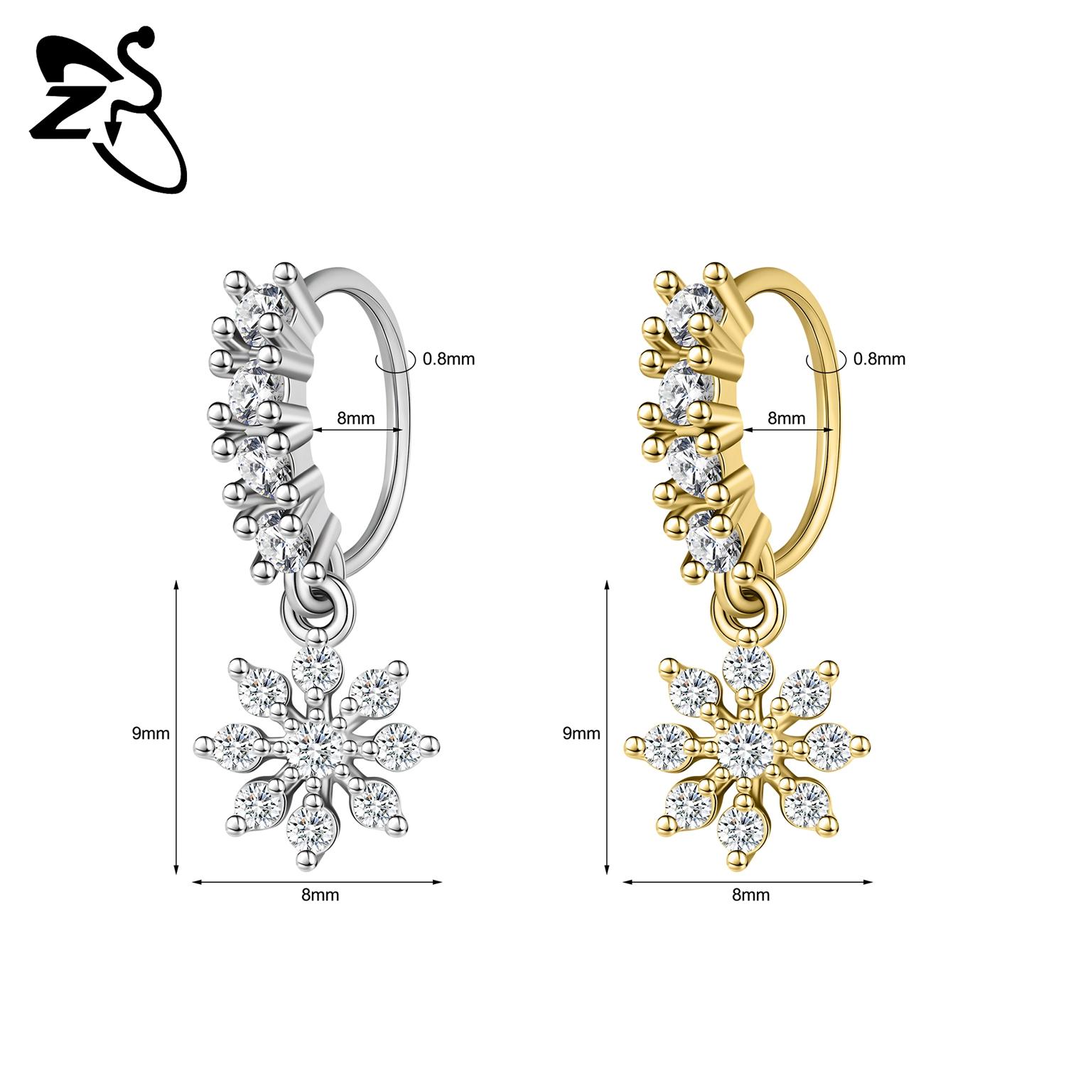

ZS 1 Piece 20G Trendy Hoop Nose Rings Women Moon Star Flower Pendant Septum Piercing Ear Helix Cartilage Piercings Jewelry 8MM Silver