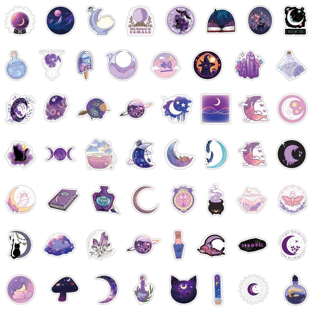 110 Purple Magic Moon Doodle Stickers Luggage DIY Waterproof Stickers Decorative Stickers