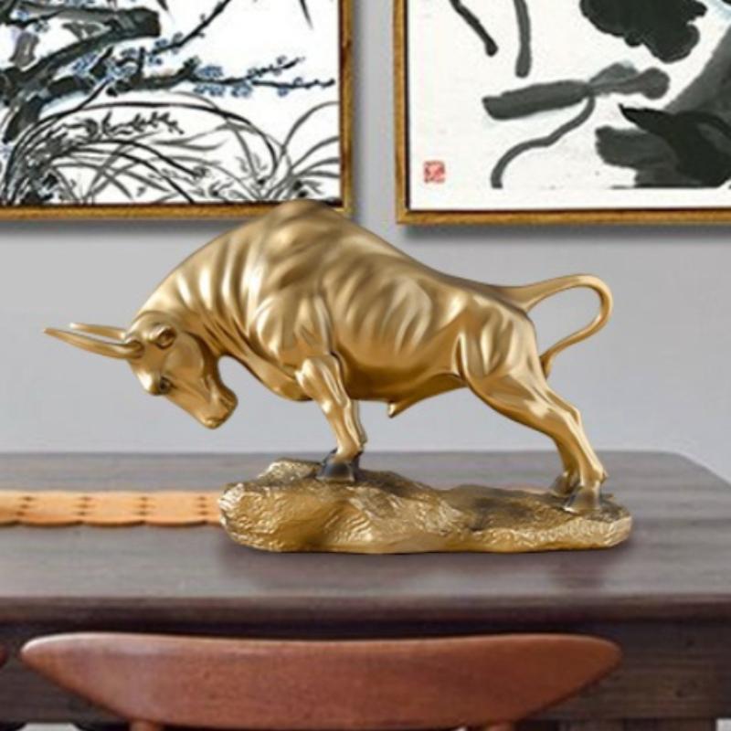 Taurus Resin Handicraft Ornaments Cattle Bull Simulation Animal Sculpture Home Decoration Golden Figurines Accessories